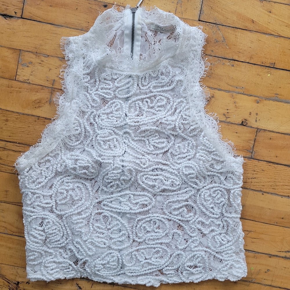 Zara White Lace High-Neck Blouse